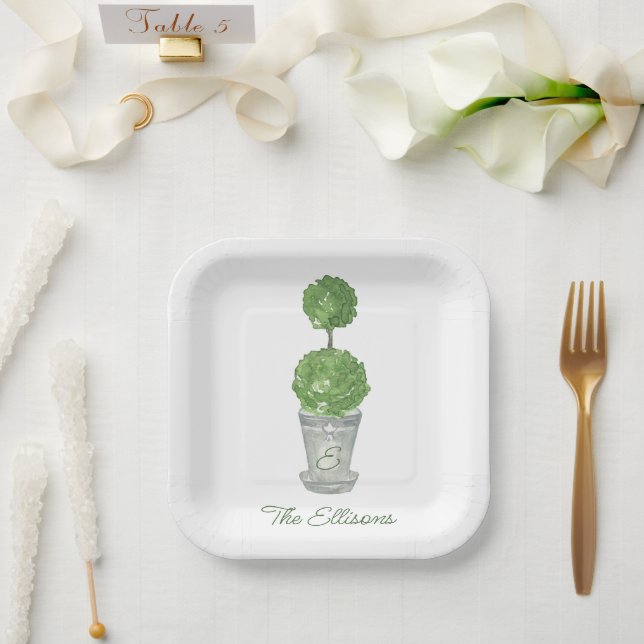 Assiettes En Carton Aquarelle Monogrammé Topiary Napkins (Mariage)