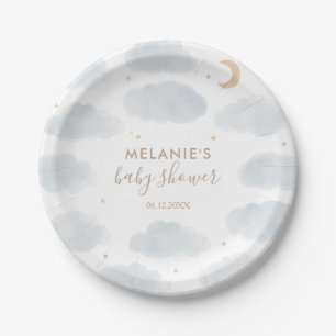 Assiettes En Carton Aquarelle Moon Stars Baby shower