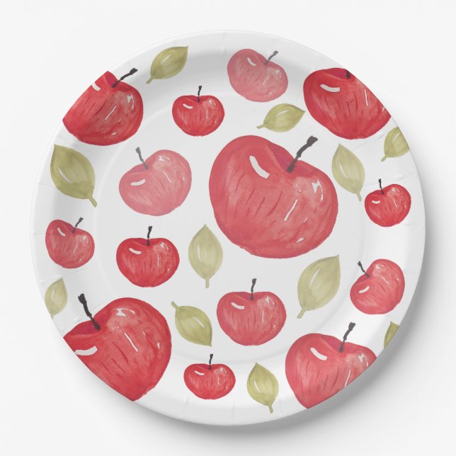Assiettes En Carton Aquarelle Motif Apple peinte à la main (Devant)