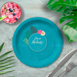 Assiettes En Carton Aquarelle Motif tropical Merci ID Turquoise577