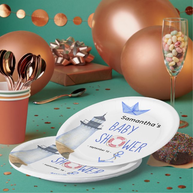 Assiettes En Carton Aquarelle nautique - baby shower (Multi)