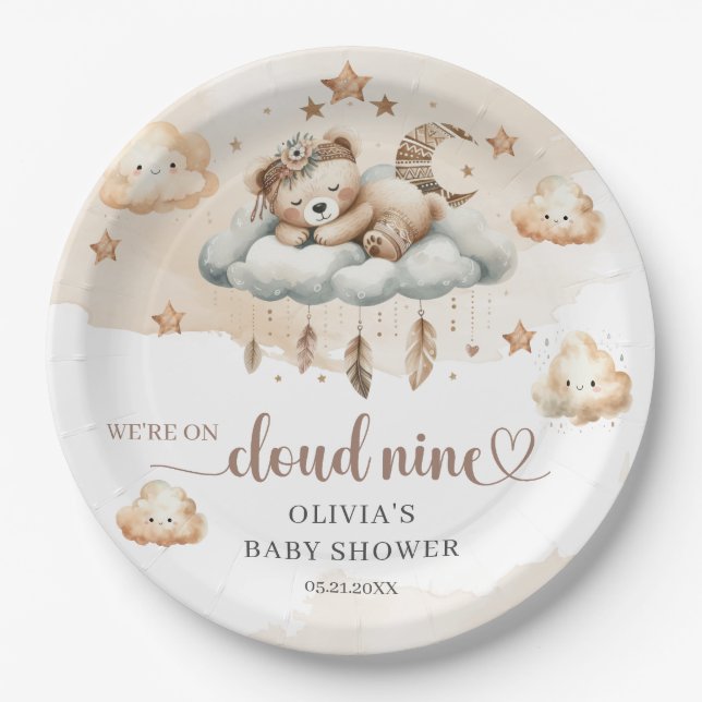 Assiettes En Carton Aquarelle nuage d'ivoire brun clair neuf ours en p (Devant)