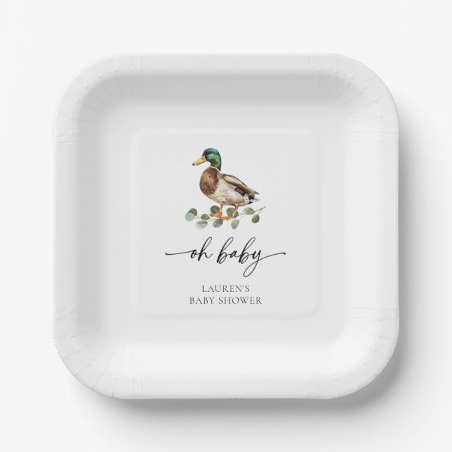 Assiettes En Carton Aquarelle Oh Baby Mallard Baby shower canard (Recto)