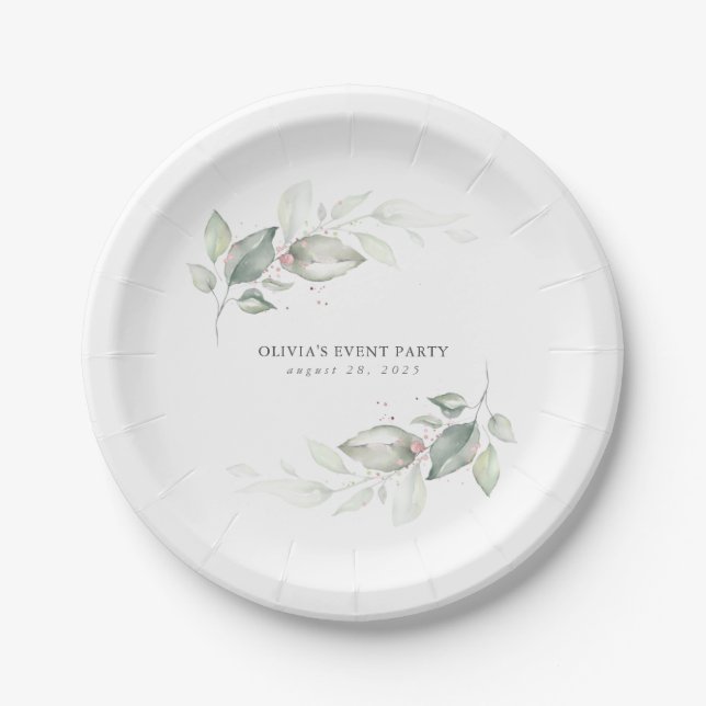 Assiettes En Carton Aquarelle or rose Mariage romantique (Devant)