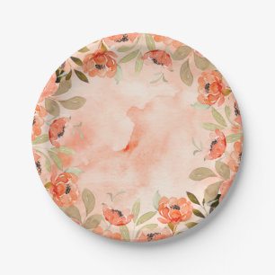 Assiettes En Carton Aquarelle Orange Fleurs