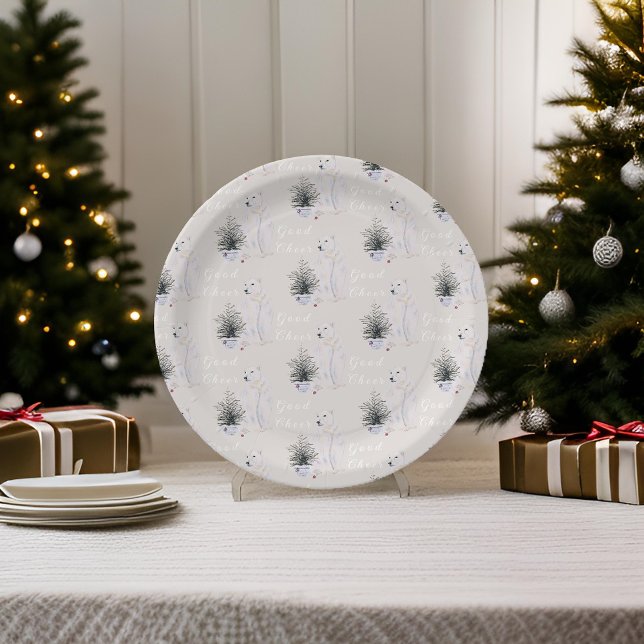 Assiettes En Carton Aquarelle Ours polaire Motif sapin de Noël (Créateur téléchargé)
