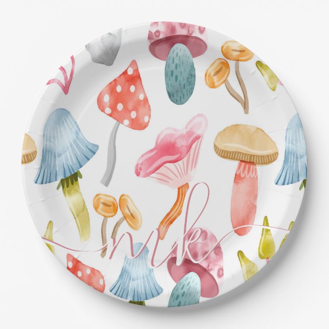 Assiettes En Carton Aquarelle Pastel Champignons (Devant)