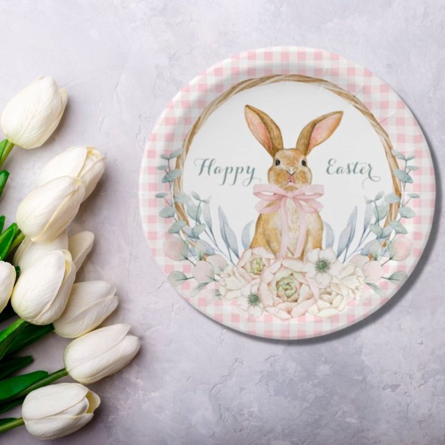Assiettes En Carton Aquarelle Pastel Muet Floral Wreath Pâques (Créateur téléchargé)