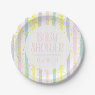 Assiettes En Carton Aquarelle Pastel Stripes Baby shower fille