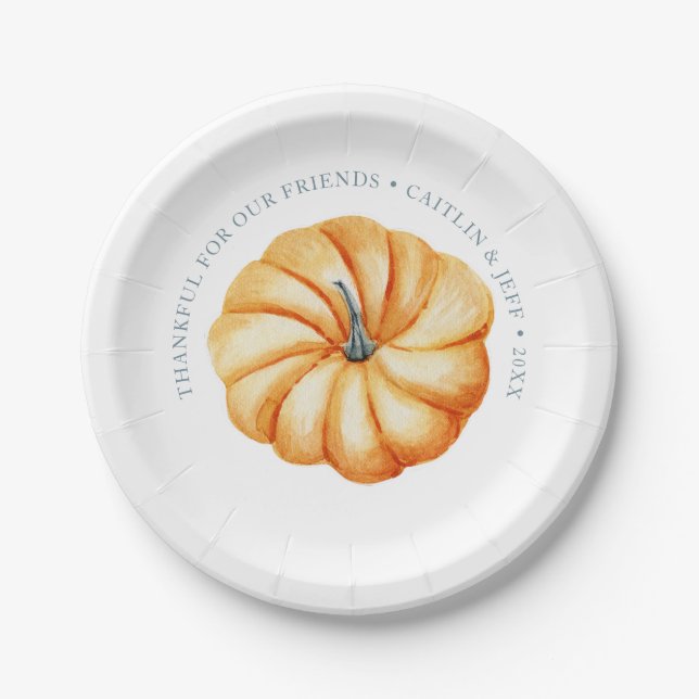 Assiettes En Carton Aquarelle personnalisée du citrouille Thanksgiving (Devant)