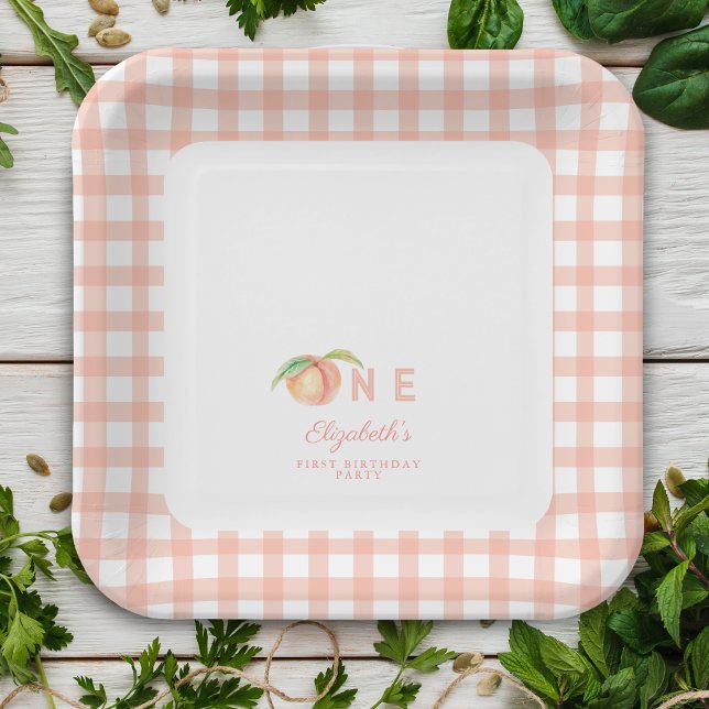 Assiettes En Carton Aquarelle Petite pêche douce est un 1er anniversai (Créateur téléchargé)