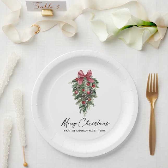 Assiettes En Carton Aquarelle Pines Calligraphie Encre Noël (Mariage)