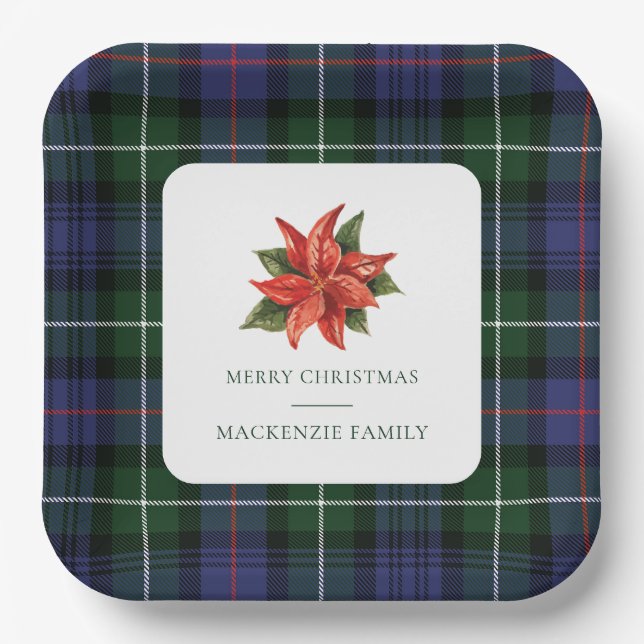 Assiettes En Carton Aquarelle Plaid Floral Rustique Tartan de Noël (Recto)