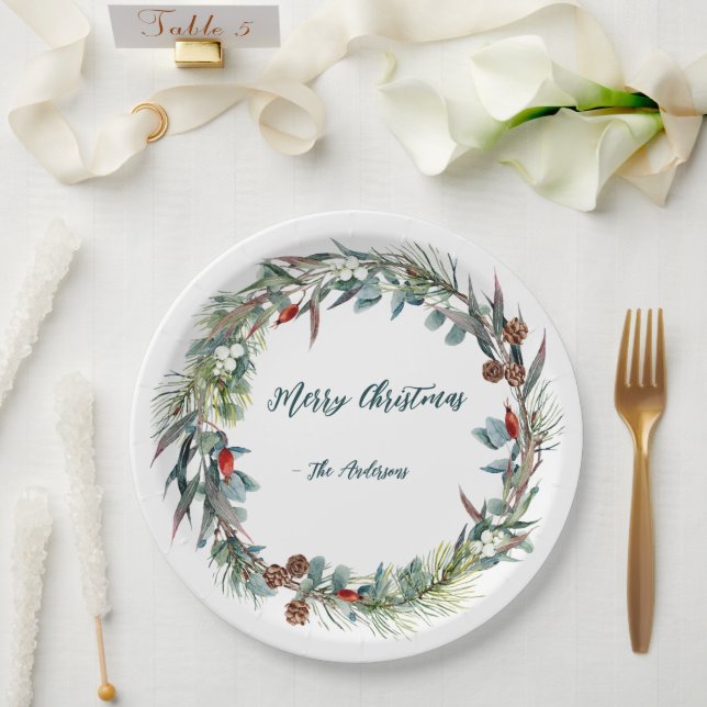 Assiettes En Carton Aquarelle Plaque de papier à papier en bois (Mariage)