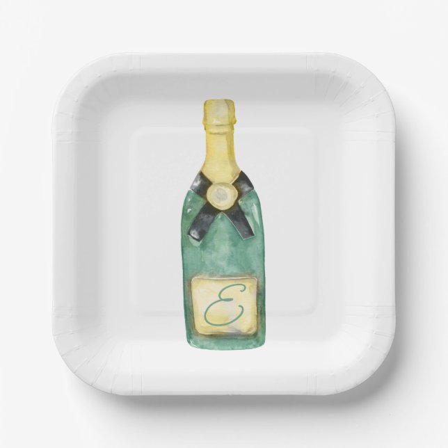 Assiettes En Carton Aquarelle Plaques de fête Monogramme (Recto)