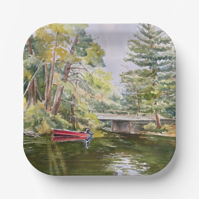 Assiettes En Carton Aquarelle Plaques en papier du lac de Mountain Boa (Recto)
