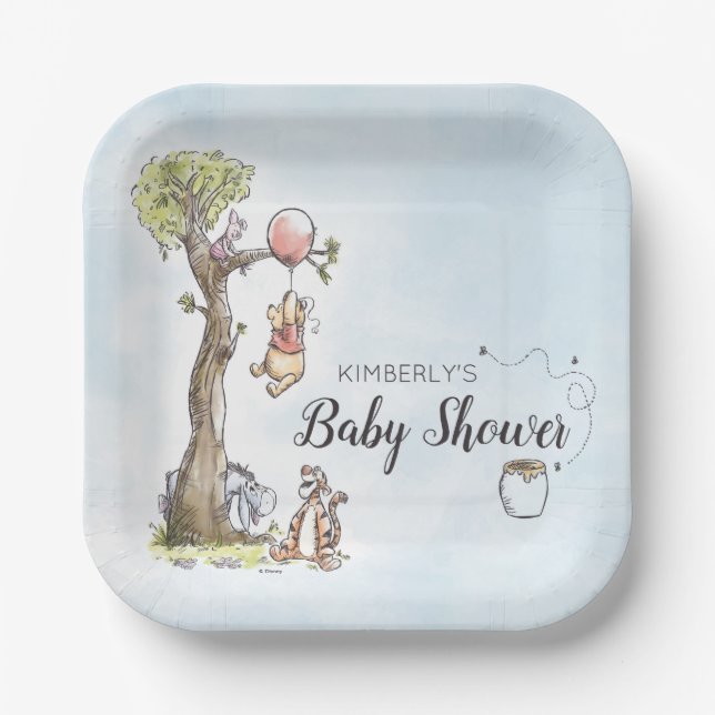 Assiettes En Carton Aquarelle Pooh & Friends | BABY SHOWER (Recto)