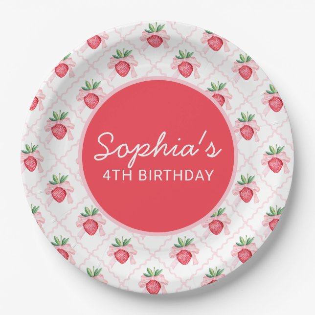 Assiettes En Carton Aquarelle Preppy Fraises Berry Sweet (Devant)