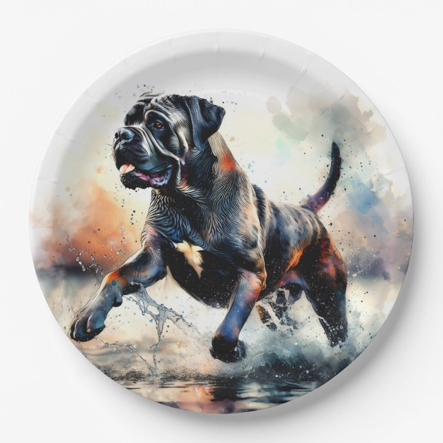Assiettes En Carton Aquarelle puissante Canne Corso chien (Devant)