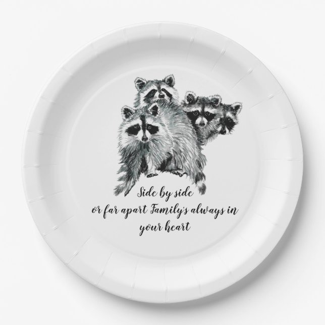 Assiettes En Carton Aquarelle Raccoon Famille Inspiration Citation (Devant)