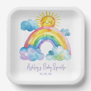 Assiettes En Carton Aquarelle Rainbow Baby Sprinkle