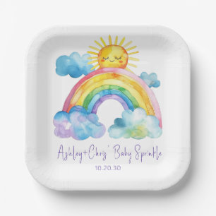 Assiettes En Carton Aquarelle Rainbow Baby Sprinkle