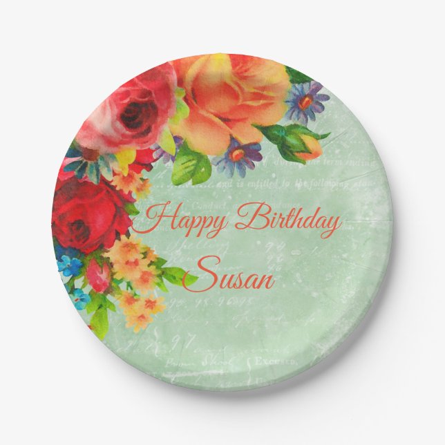 Assiettes En Carton Aquarelle Retro Garden (Devant)