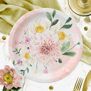 Assiettes En Carton Aquarelle romantique à fond bleu Fête des mariées