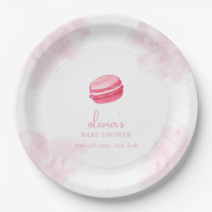 Assiettes En Carton Aquarelle rose Bonjour Bébé Macaron Baby shower