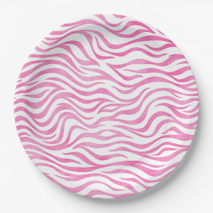 Assiettes En Carton Aquarelle rose chaud Zebra Print