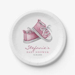 Assiettes En Carton Aquarelle rose Chaussures bébé C'est un Baby showe