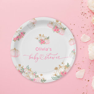 Assiettes En Carton Aquarelle rose Citrouille Baby shower mignon