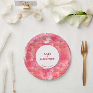 Assiettes En Carton Aquarelle rose Confetti Abstrait Mariage moderne