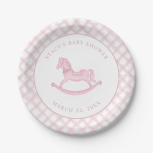 Assiettes En Carton Aquarelle rose En vichy Baby shower Cheval Rocheux