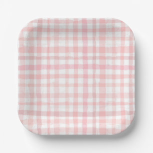 Assiettes En Carton Aquarelle rose En vichy plaque papier
