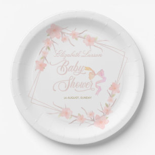 Assiettes En Carton Aquarelle rose Floral Élégant Baby shower