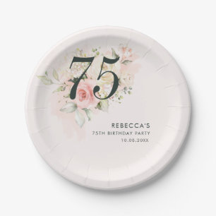Assiettes En Carton Aquarelle rose Floral Foliage 75ème anniversaire f