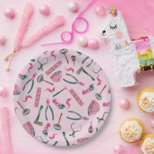 Assiettes En Carton Aquarelle rose Girls Outils de construction