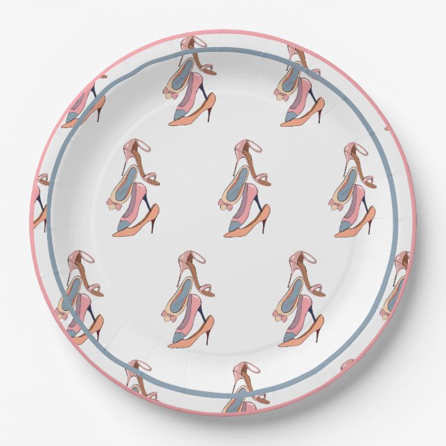 Assiettes En Carton Aquarelle rose mignonne Diva Glam Stilettos (Devant)