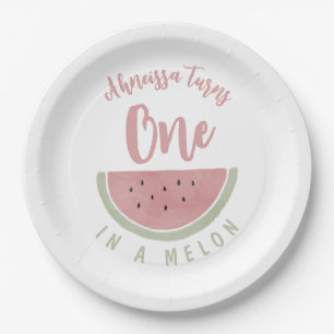 Assiettes En Carton Aquarelle rose mignonne un dans un Melon Anniversa