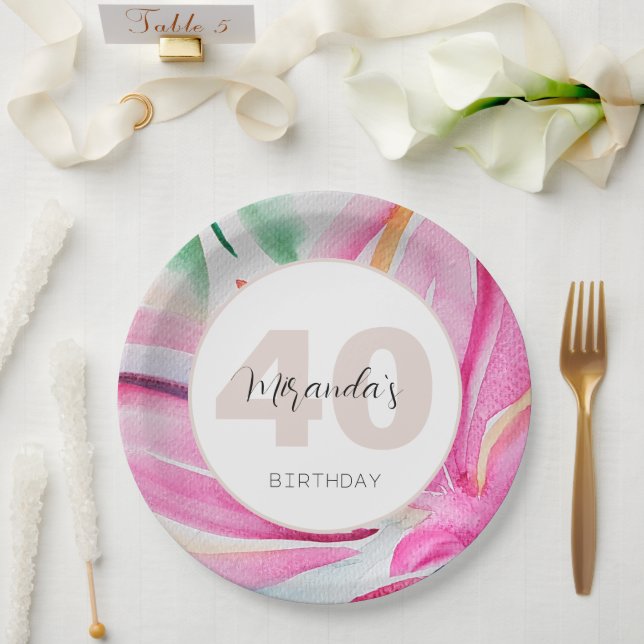 Assiettes En Carton Aquarelle rose Pétale Florale Monogramme (Mariage)