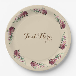 Assiettes En Carton Aquarelle rose Plaques papier personnalisées