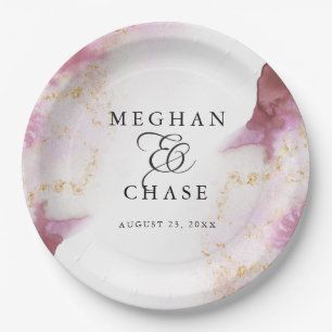 Assiettes En Carton Aquarelle Rose Quartz Gold Geode BarefootBride™
