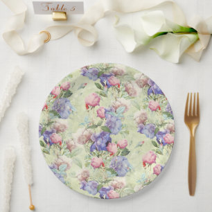 Assiettes En Carton Aquarelle rose verte Vintage florale