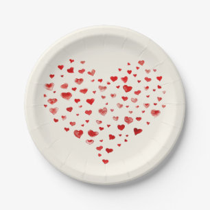 Assiettes En Carton Aquarelle rouge mignonne Coeurs Saint Valentin