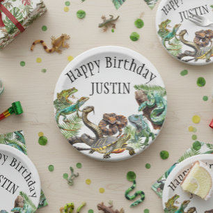 Assiettes En Carton Aquarelle Serpent Reptile d'anniversaire