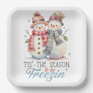 Assiettes En Carton Aquarelle Snowman