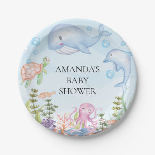 Assiettes En Carton Aquarelle sous le baby shower 7" de mer plat