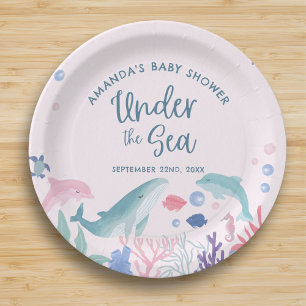 Assiettes En Carton Aquarelle sous le Baby shower marin