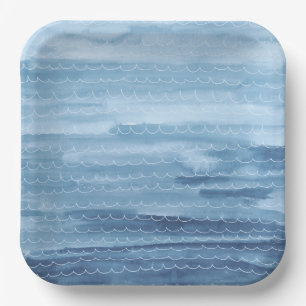 Assiettes En Carton Aquarelle sous les plaques de papier marin